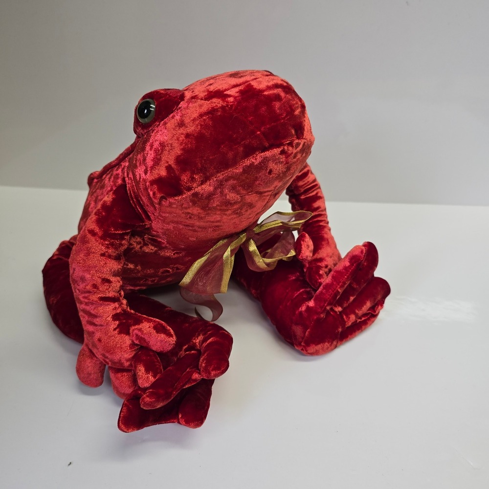 Vintage Commonwealth Red Velvet Frog Plush Toy Bow Stuffed Animal 2001